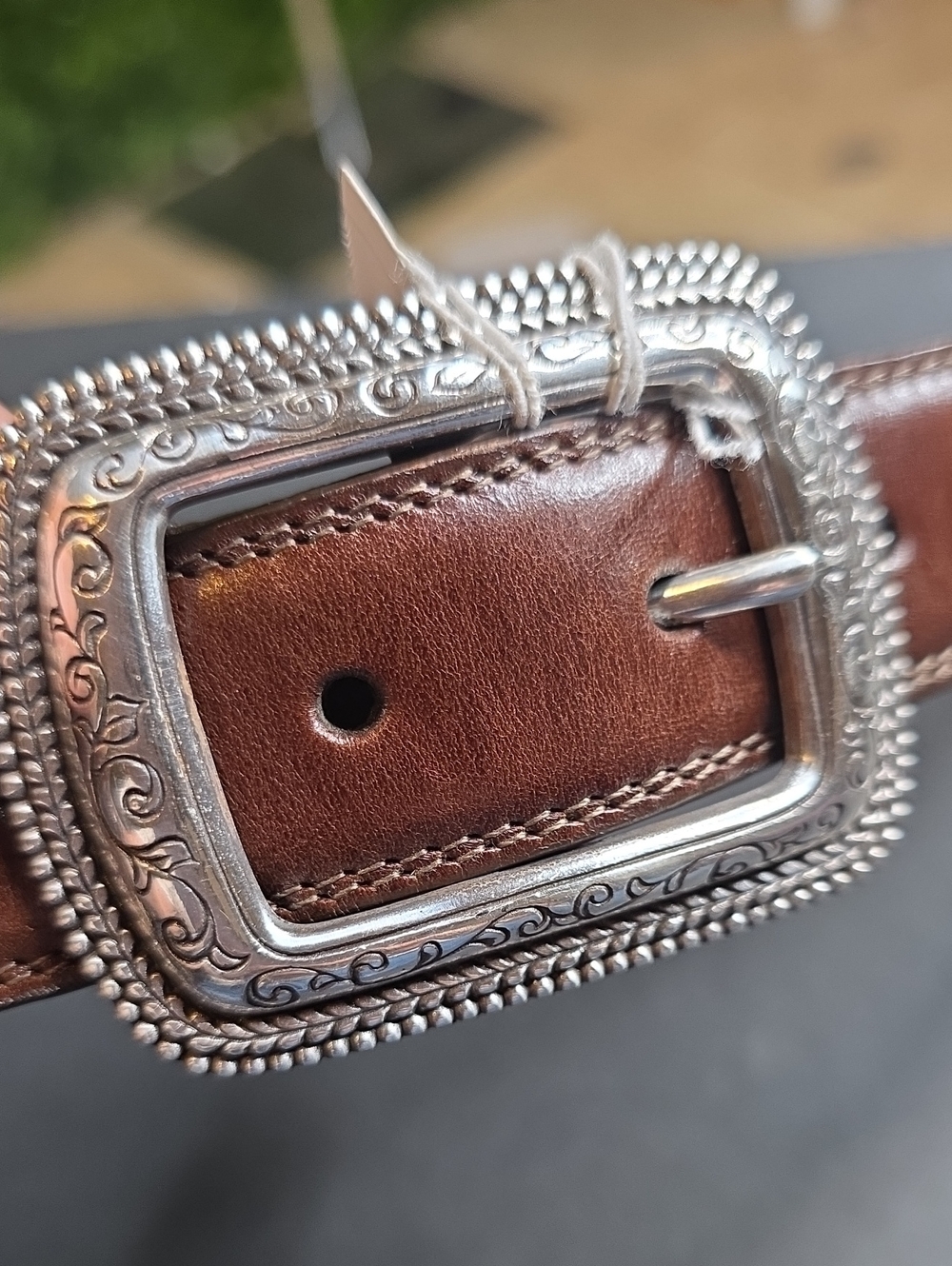 Brighton Brown Leather Belt with Ornate Silver Buckle